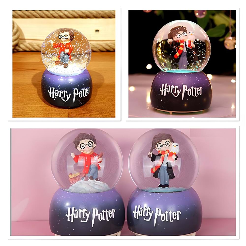 Harry Potter İçi Dönmeli Üflemeli Işıklı Müzikli Kar Küresi Büyük Boy 16 cm
