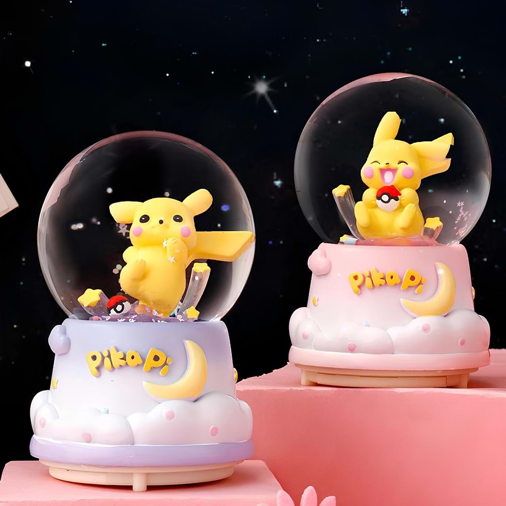 Pokemon İçi Dönmeli Üflemi Işıklı Müzikli Kar Küresi Büyük Boy 16 cm