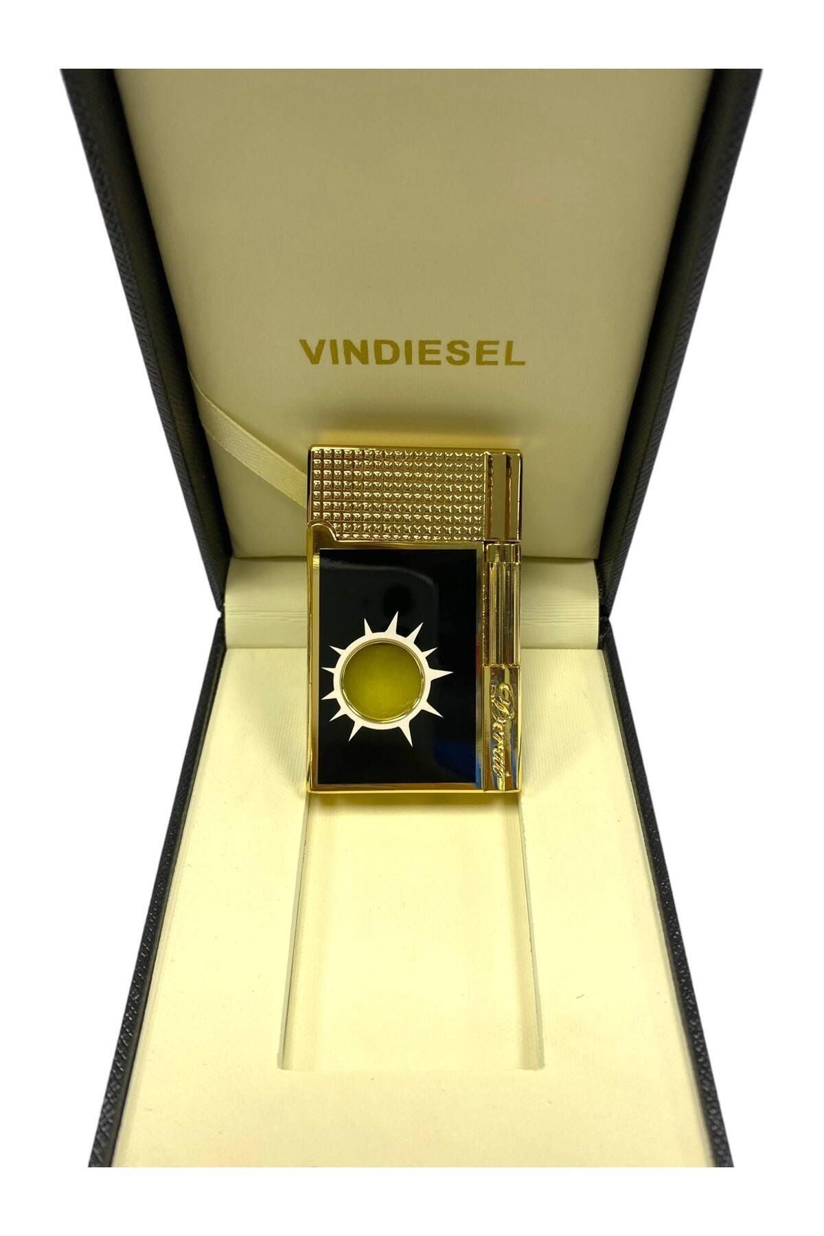 Vindiesel Kutulu Gold Güneş Desenli Gaz Göstergeli Dupont Hediyelik Çakmak