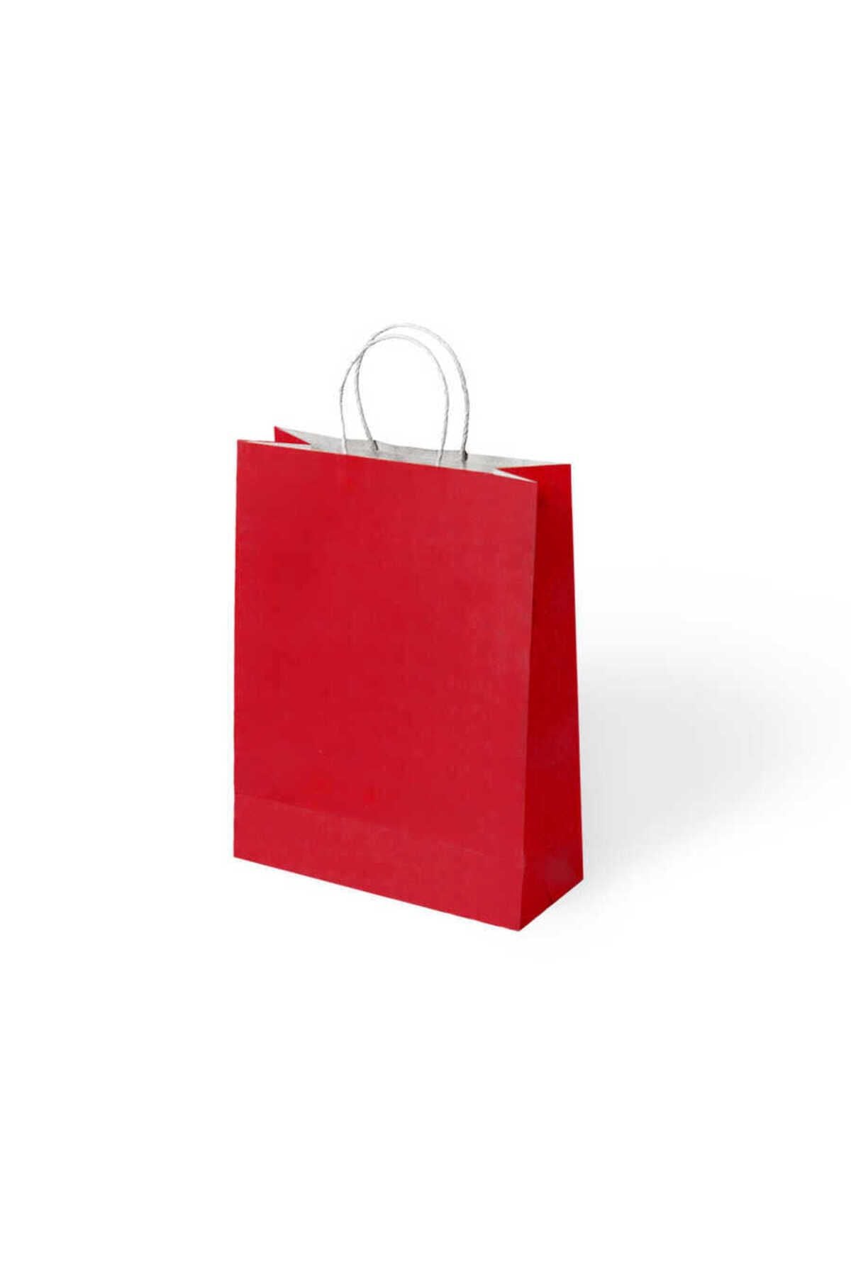 Kırmızı Büküm Saplı Kraft Çanta 18x24cm 24 ADET