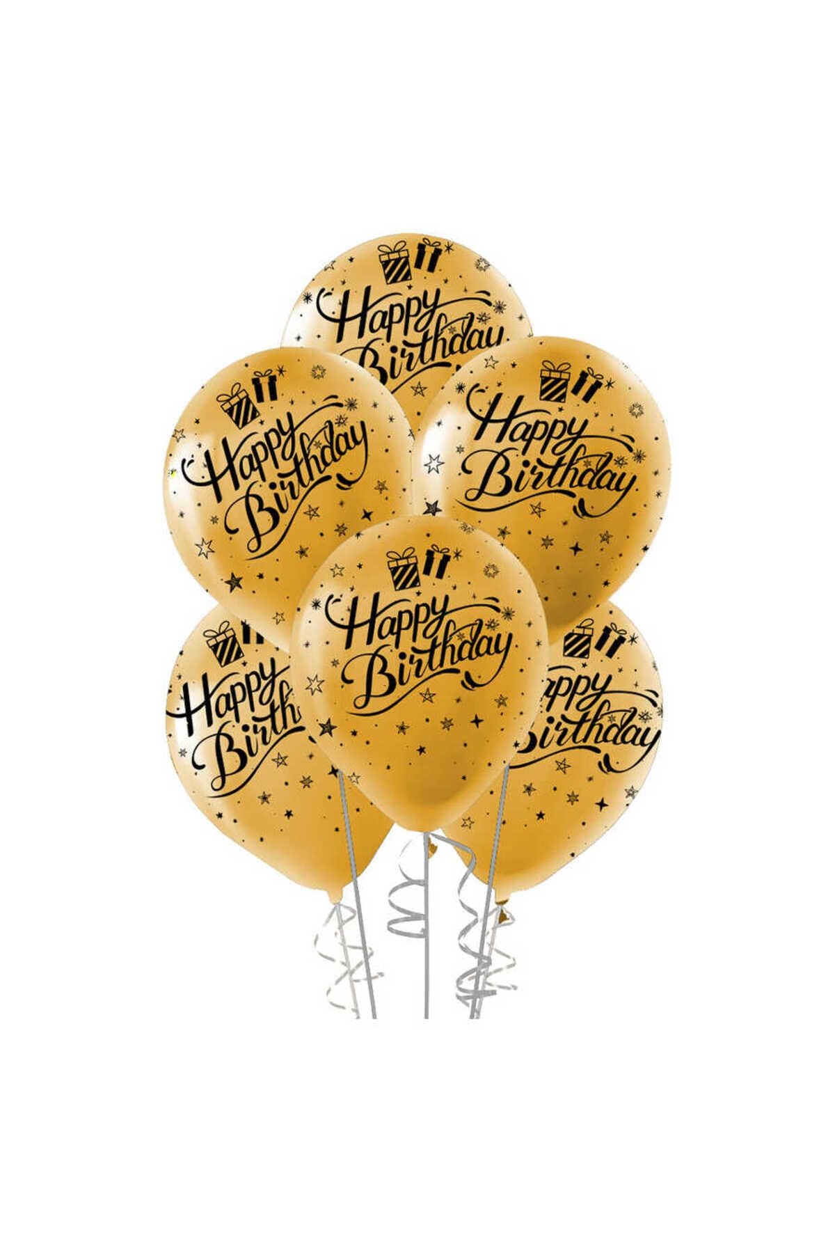 Siyah Happy Birthday Baskılı Metalik Altın Balon 12" 100 ADET