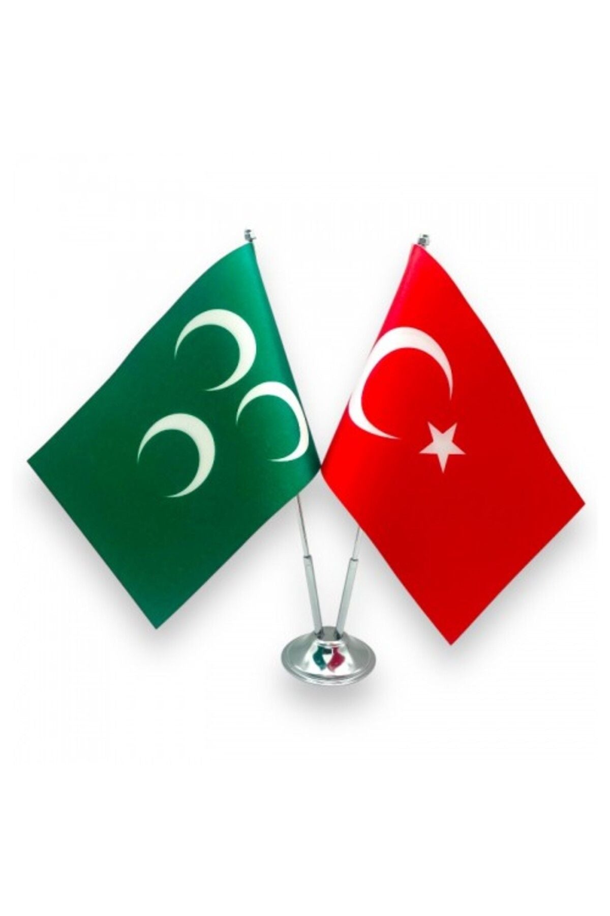 Çiftli Yeşil Üçhilal Masa Bayrağı
