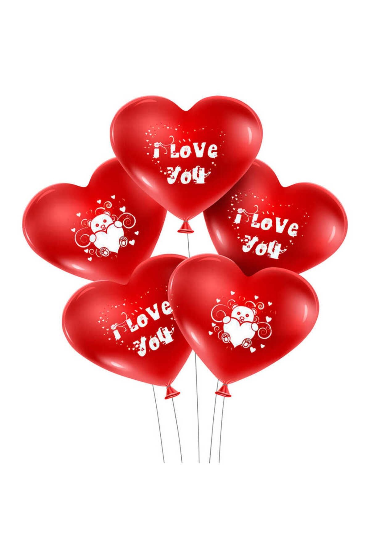 I Love U Baskılı Kalp Balon 100 adet