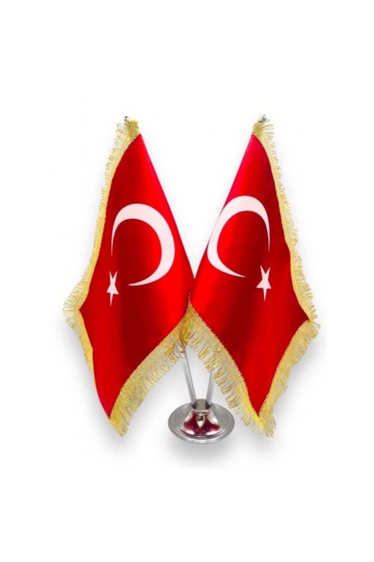Çiftli Krom Türk Masa Bayrağı (SİMLİ)