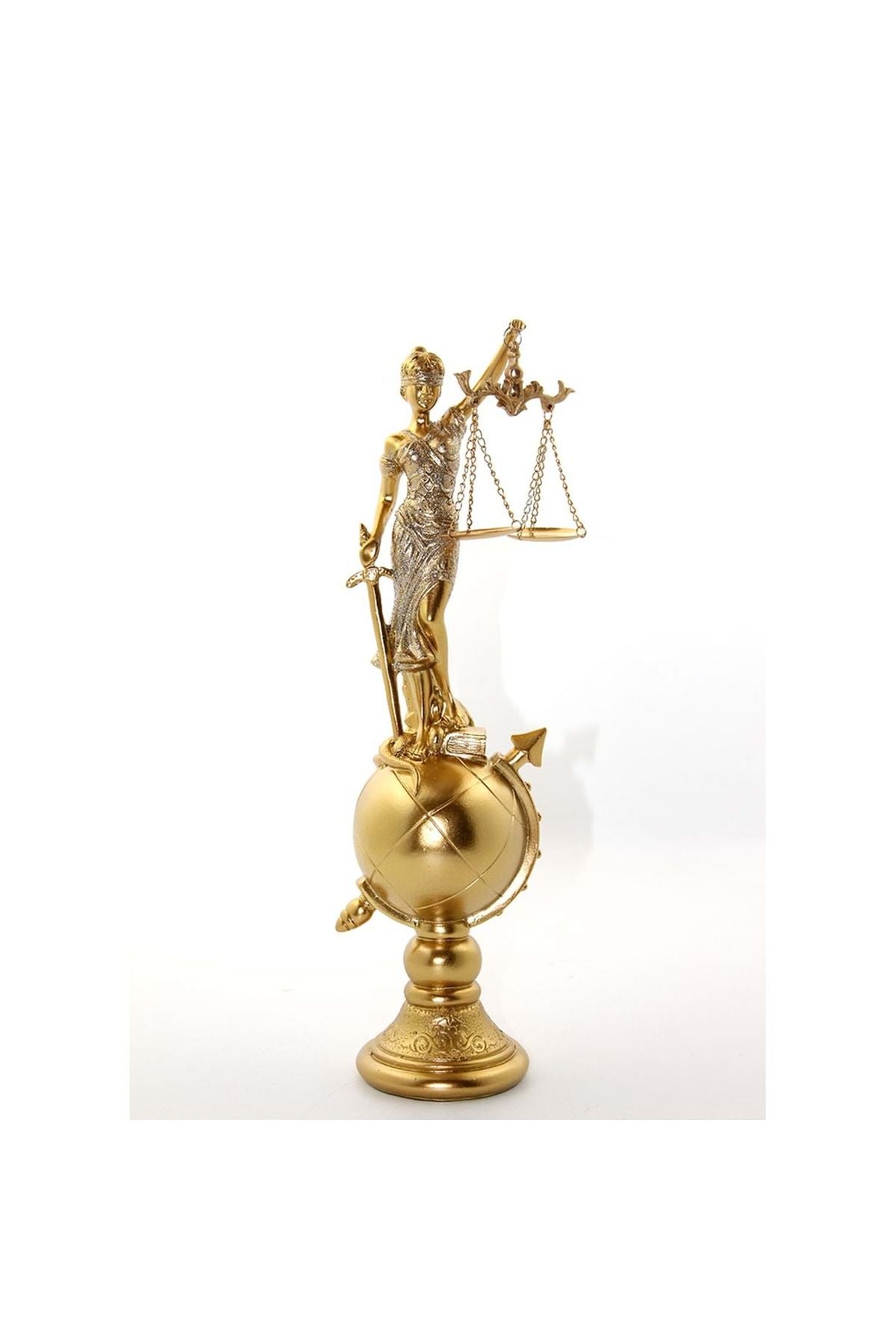 Dekoratif Dünya Küre Üzerinde Adalet Biblosu Gold 37 x 10 cm