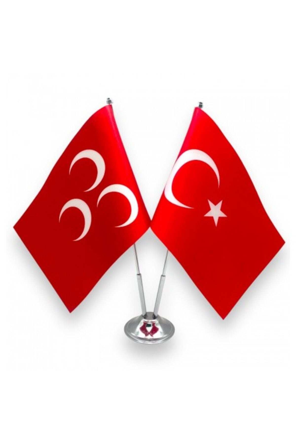 Çiftli Kırmızı Üçhilal Masa Bayrağı