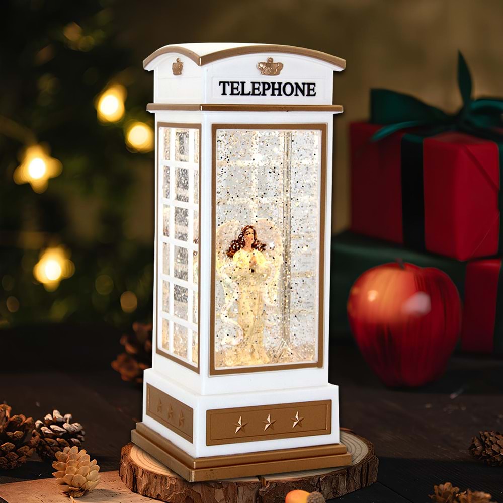 Telefon Kulübeli Işıklı Müzikli Kar Küresi 25 x 10 cm